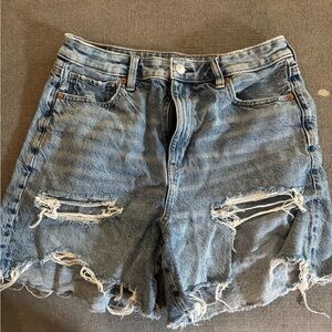 American Eagle Outfitters High Waist Distressed Blue Shorts